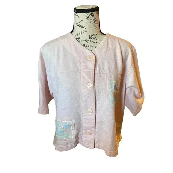 delicates Tops - DELICATES SPA SIZE SMALL PINK BUTTON UP CROP SHIRT